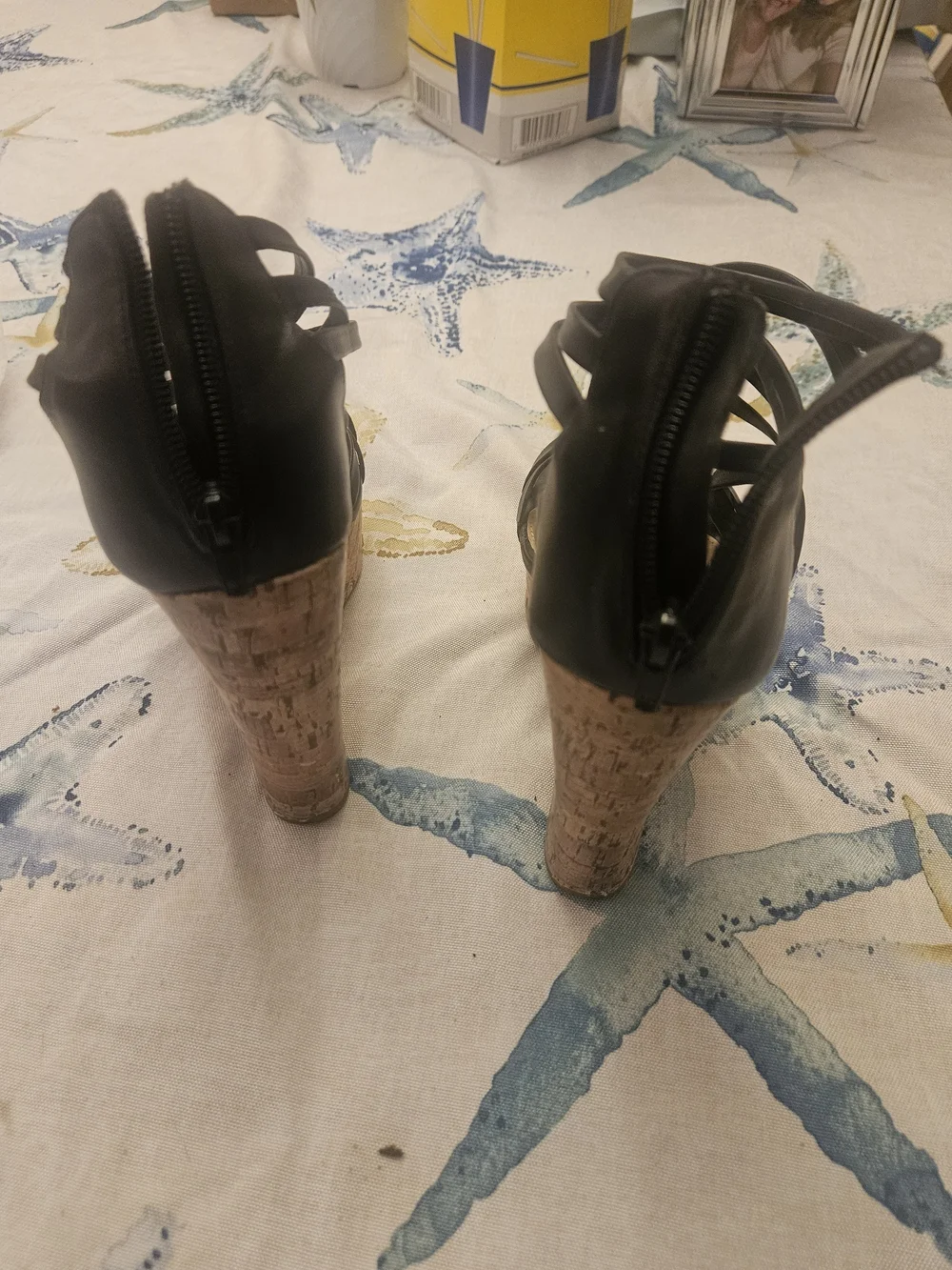 Charlotte Russe Black Strappy Cork Wedge Sandals. Very Good Condition.